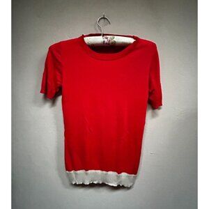 Stile Benetton Women's Silk Blend Short Sleeve Crew Neck Sweater Pullover Red